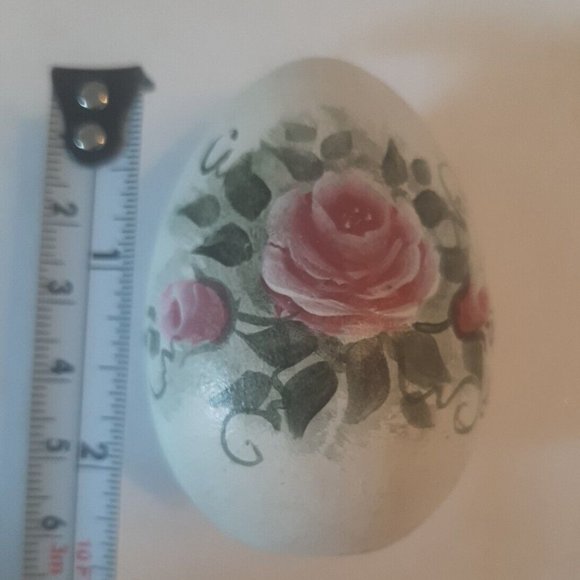 Pink Rose Hand Painted Wooden Easter Egg Decor Shabby Style Cottage Core - Picture 8 of 9